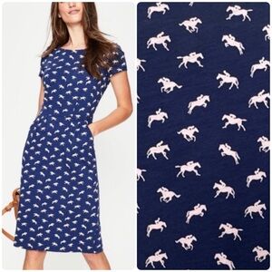 Boden Pheobe Jersey Dress Horse Dress Navy Blue Equestrian Size 8